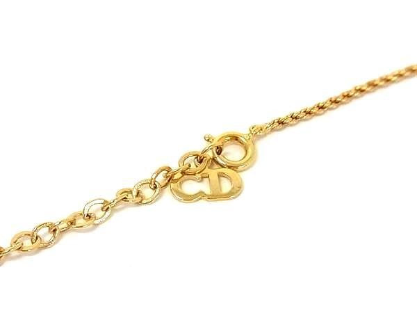 Christian Dior ディオール ネックレス ハート ロゴ ゴールド系 メタル ラインストーン レディース ヴィンテージ 超美品