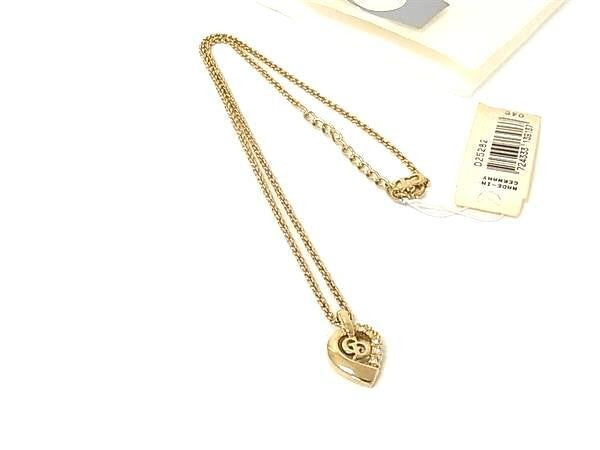 Christian Dior ディオール ネックレス ハート ロゴ ゴールド系 メタル ラインストーン レディース ヴィンテージ 美品