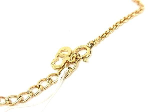 Christian Dior ディオール ネックレス ハート ロゴ ゴールド系 メタル ラインストーン レディース ヴィンテージ 美品