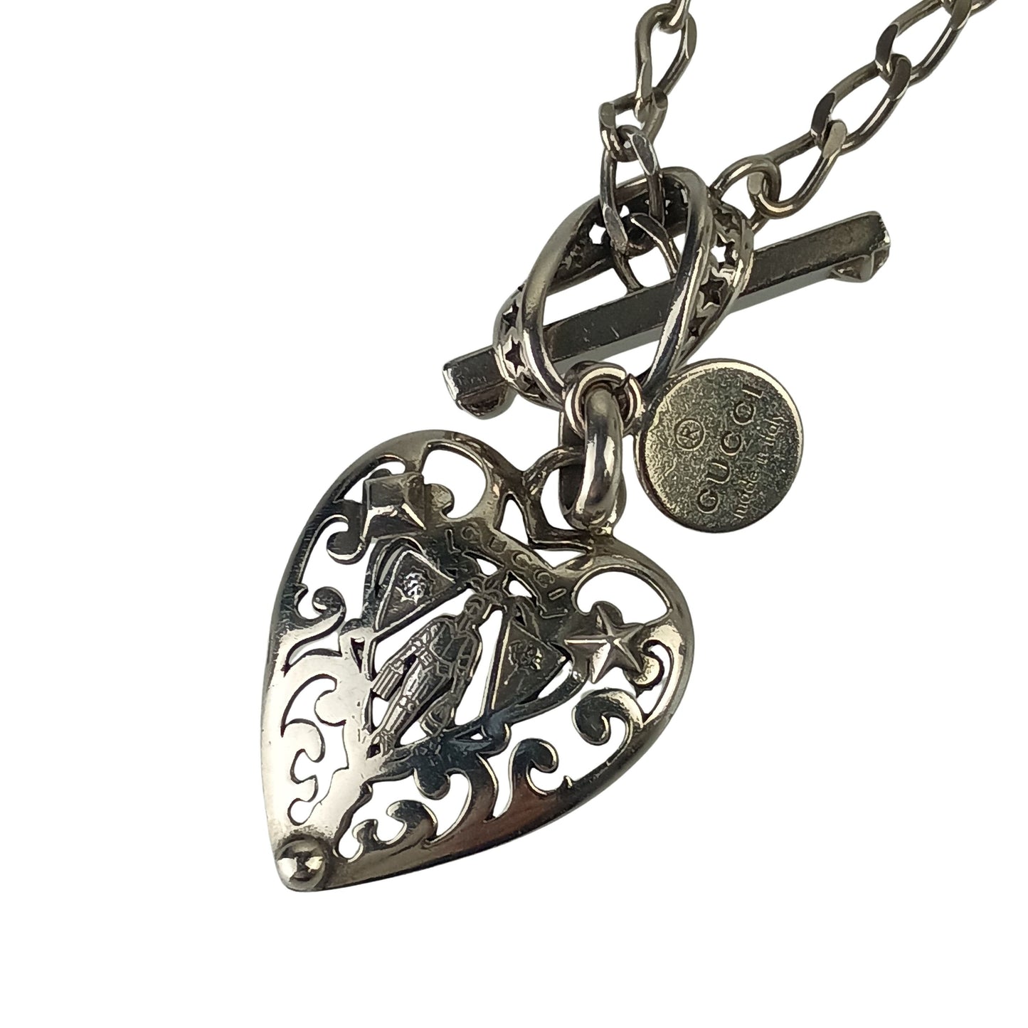 GUCCI グッチ ネックレス クレスト ハート シルバー系 Ag925 ユニセックス ペンダント トグル 美品