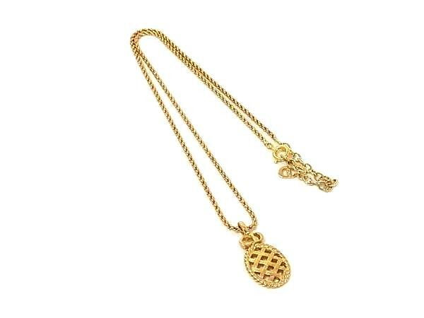 Christian Dior ディオール ネックレス オーバル CDロゴ ゴールド系 メタル レディース メッシュ ヴィンテージ 美品