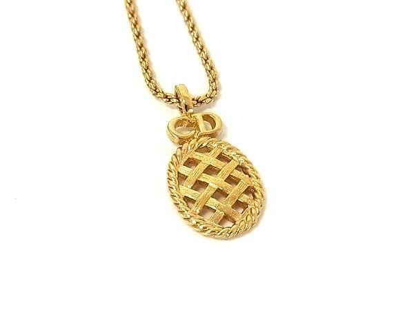Christian Dior ディオール ネックレス オーバル CDロゴ ゴールド系 メタル レディース メッシュ ヴィンテージ 美品