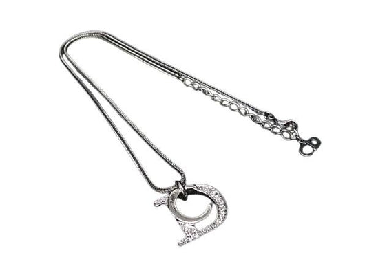 Christian Dior ディオール ネックレス CDロゴ シルバー系 メタル ラインストーン レディース 美品