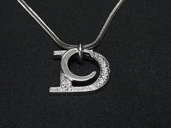 Christian Dior ディオール ネックレス CDロゴ シルバー系 メタル ラインストーン レディース 美品