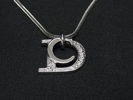 Christian Dior ディオール ネックレス CDロゴ シルバー系 メタル ラインストーン レディース 美品