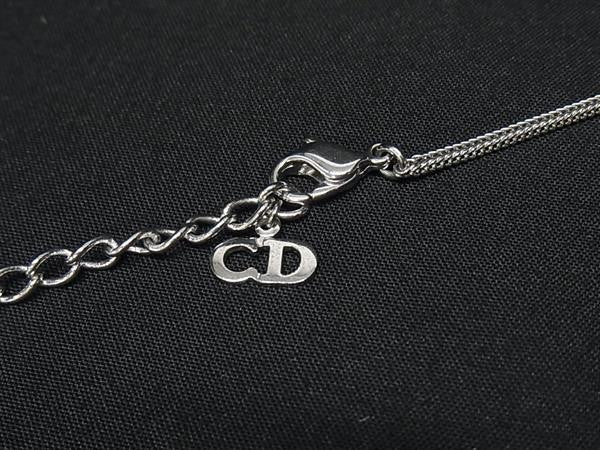 Christian Dior ディオール ネックレス CDロゴ シルバー系 メタル ラインストーン レディース 美品
