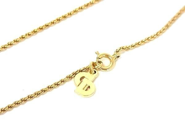 Christian Dior ディオール ネックレス スクエア ロゴ ゴールド シルバー系 メタル ラインストーン レディース ヴィンテージ 美品