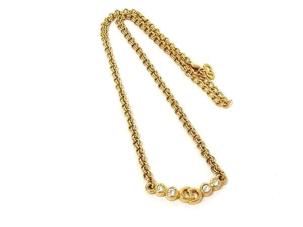 Christian Dior ディオール ネックレス CDロゴ ゴールド系 メタル ラインストーン レディース 美品