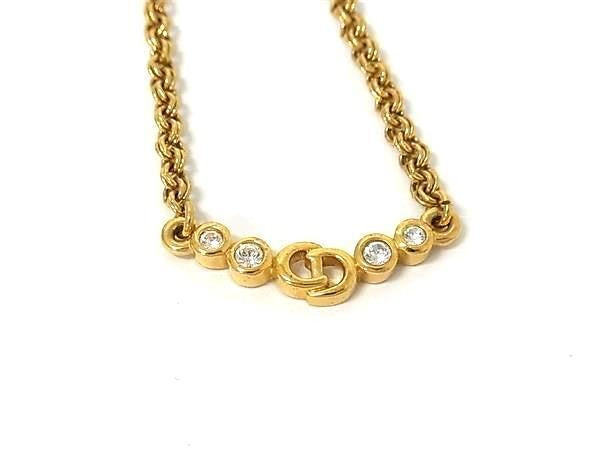 Christian Dior ディオール ネックレス CDロゴ ゴールド系 メタル ラインストーン レディース 美品