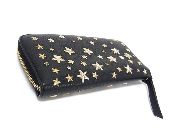 JIMMY CHOO ジミーチュウ 長財布 フィリパ ブラック系 レザー レディース ラウンドファスナー ゴールド金具 美品