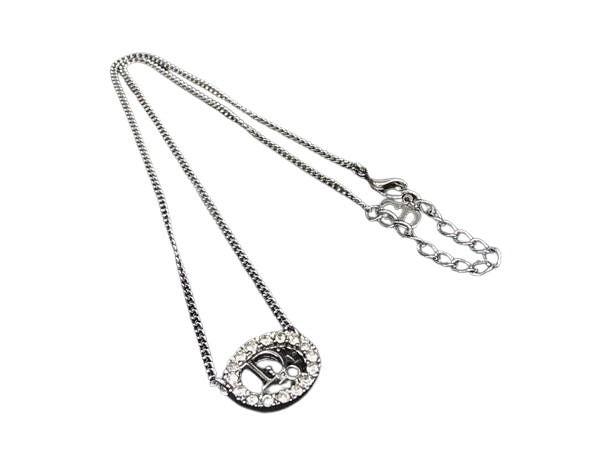 Christian Dior ディオール ネックレス ロゴ シルバー系 メタル ラインストーン レディース 美品