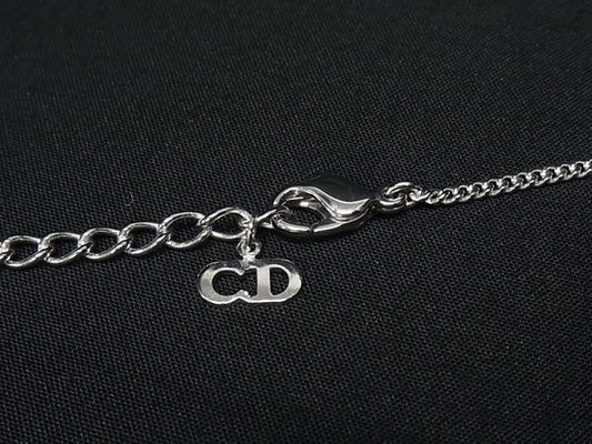 Christian Dior ディオール ネックレス ロゴ シルバー系 メタル ラインストーン レディース 美品