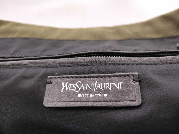 Yves Saint Laurent イヴサンローラン トートバッグ リヴゴーシュ カハラ 121627 カーキ ブラウン系 キャンバス レザー レディース 美品