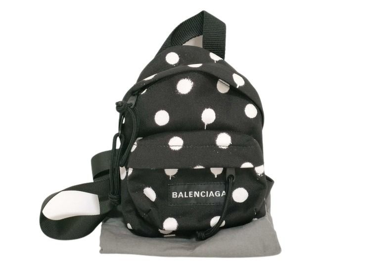 BALENCIAGA バレンシアガ ショルダーバッグ エクスプローラー 656060 ブラック ホワイト系 キャンバス レディース 水玉 ドット 美品