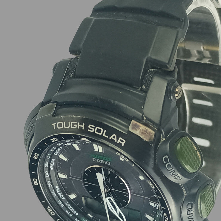 CASIO カシオ 時計 PRO TREK プロトレック PRW-S5100-1JF グレー ブラック系 樹脂 ステンレススチール メンズ アナデジ ソーラー電波 美品