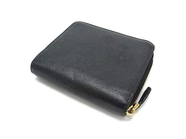PRADA プラダ 二つ折り財布 コンパクトウォレット 1ML036 ブラック系 サフィアーノレザー レディース ゴールド金具 美品