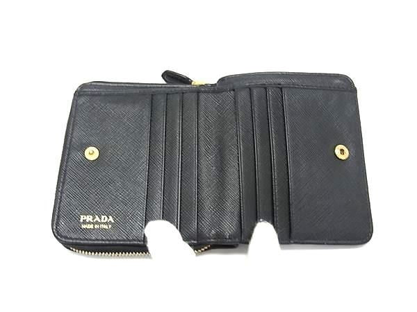 PRADA プラダ 二つ折り財布 コンパクトウォレット 1ML036 ブラック系 サフィアーノレザー レディース ゴールド金具 美品
