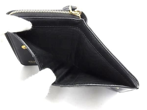 PRADA プラダ 二つ折り財布 コンパクトウォレット 1ML036 ブラック系 サフィアーノレザー レディース ゴールド金具 美品