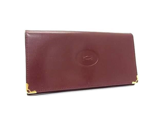 CARTIER カルティエ 長財布 マストライン ボルドー系 レザー ユニセックス ゴールド金具 二つ折り財布 美品