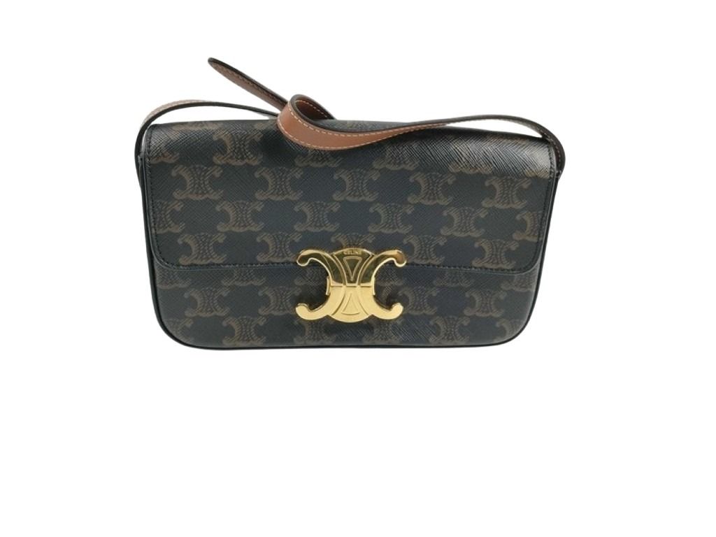 CELINE セリーヌ ショルダーバッグ クロード トリオンフ ショルダーバッグ 194142 ブラウン ブラック系 PVC レザー レディース ゴールド金具 美品