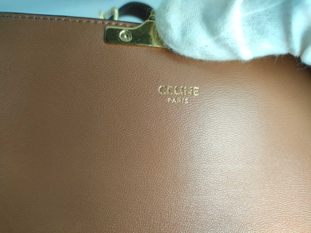 CELINE セリーヌ ショルダーバッグ クロード トリオンフ ショルダーバッグ 194142 ブラウン ブラック系 PVC レザー レディース ゴールド金具 美品