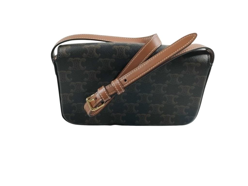 CELINE セリーヌ ショルダーバッグ クロード トリオンフ ショルダーバッグ 194142 ブラウン ブラック系 PVC レザー レディース ゴールド金具 美品