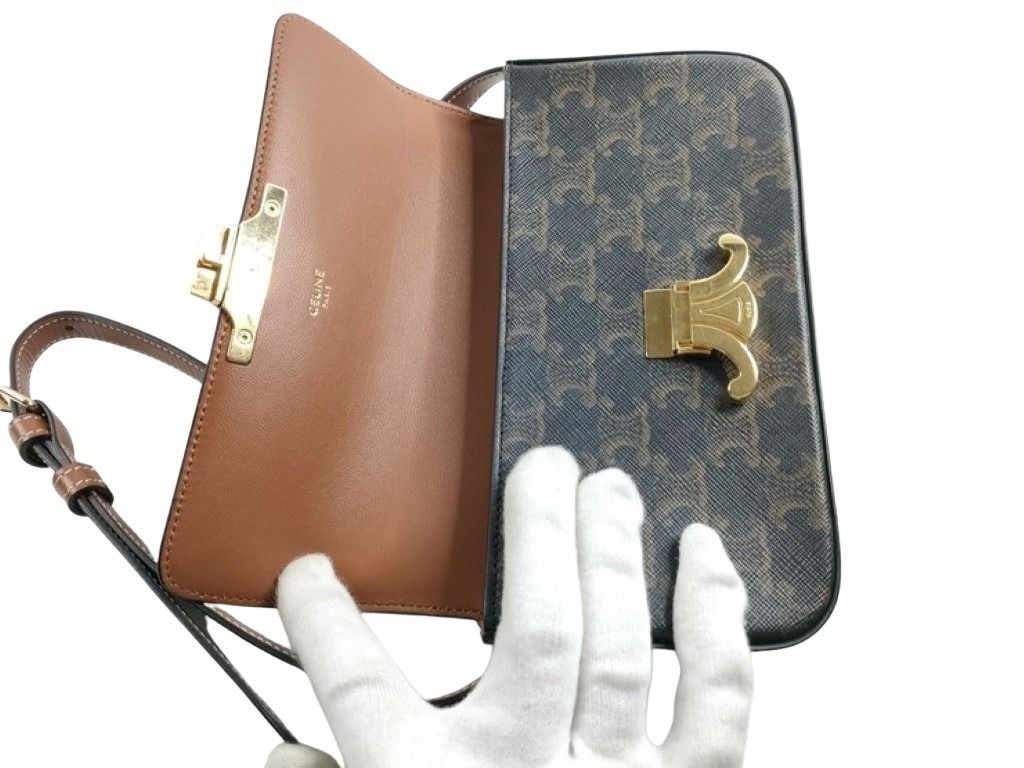 CELINE セリーヌ ショルダーバッグ クロード トリオンフ ショルダーバッグ 194142 ブラウン ブラック系 PVC レザー レディース ゴールド金具 美品