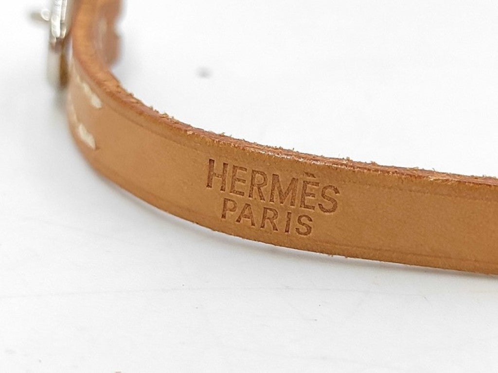 HERMES エルメス ブレスレット ブラウン系 レザー ユニセックス ロング シルバー金具