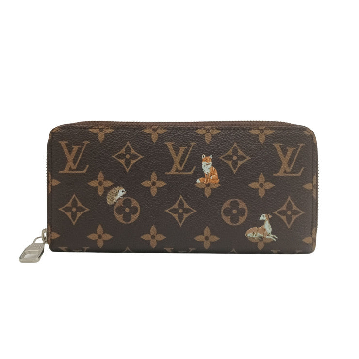 LOUIS VUITTON ルイヴィトン 長財布 フォレスト ジッピーウォレット ホリゾンタル M27226 ブラウン モノグラム ユニセックス ラウンドファスナー アニマル柄 シルバー金具 美品