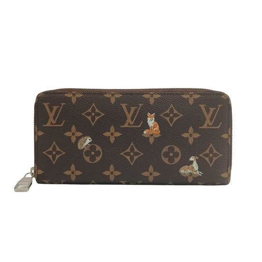 LOUIS VUITTON ルイヴィトン 長財布 フォレスト ジッピーウォレット ホリゾンタル M27226 ブラウン モノグラム ユニセックス ラウンドファスナー アニマル柄 シルバー金具 美品