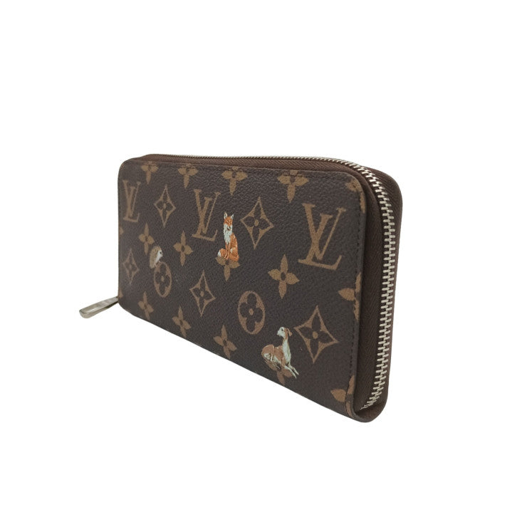 LOUIS VUITTON ルイヴィトン 長財布 フォレスト ジッピーウォレット ホリゾンタル M27226 ブラウン モノグラム ユニセックス ラウンドファスナー アニマル柄 シルバー金具 美品