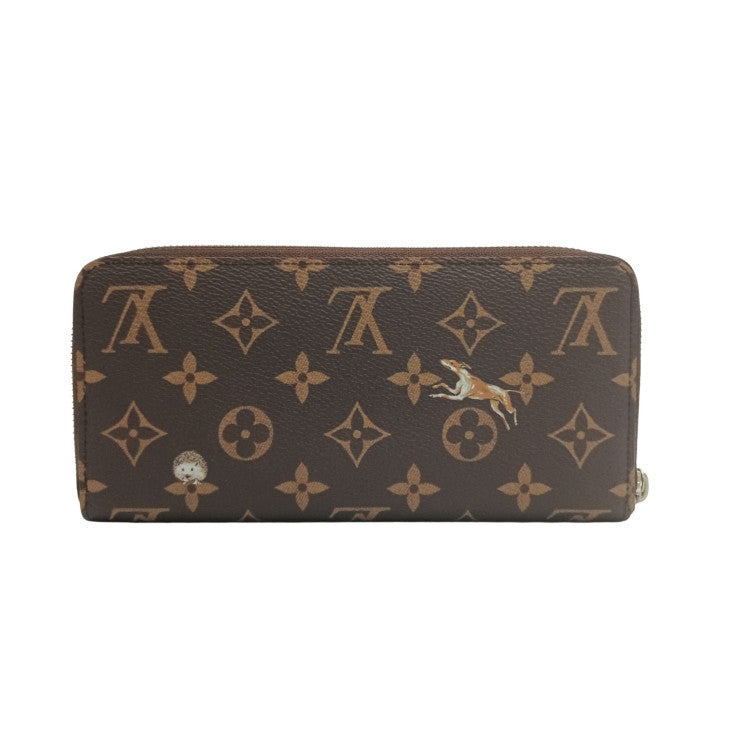 LOUIS VUITTON ルイヴィトン 長財布 フォレスト ジッピーウォレット ホリゾンタル M27226 ブラウン モノグラム ユニセックス ラウンドファスナー アニマル柄 シルバー金具 美品