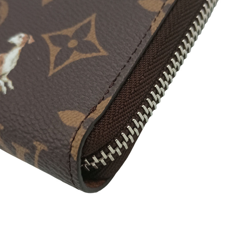 LOUIS VUITTON ルイヴィトン 長財布 フォレスト ジッピーウォレット ホリゾンタル M27226 ブラウン モノグラム ユニセックス ラウンドファスナー アニマル柄 シルバー金具 美品