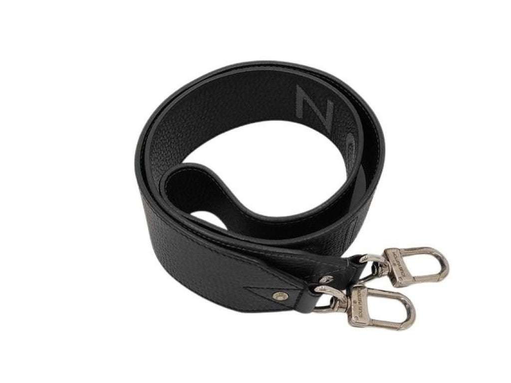 LOUIS VUITTON ルイヴィトン ショルダーストラップ J02392 ブラック グレー系 トリヨンレザー ユニセックス シルバー金具 ロゴ