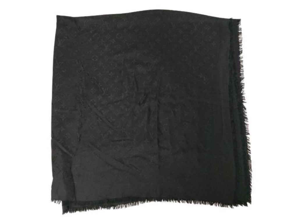 LOUIS VUITTON ルイヴィトン ショール ショール・モノグラム M71329 ブラック系 シルク60％ ウール40％ レディース 美品