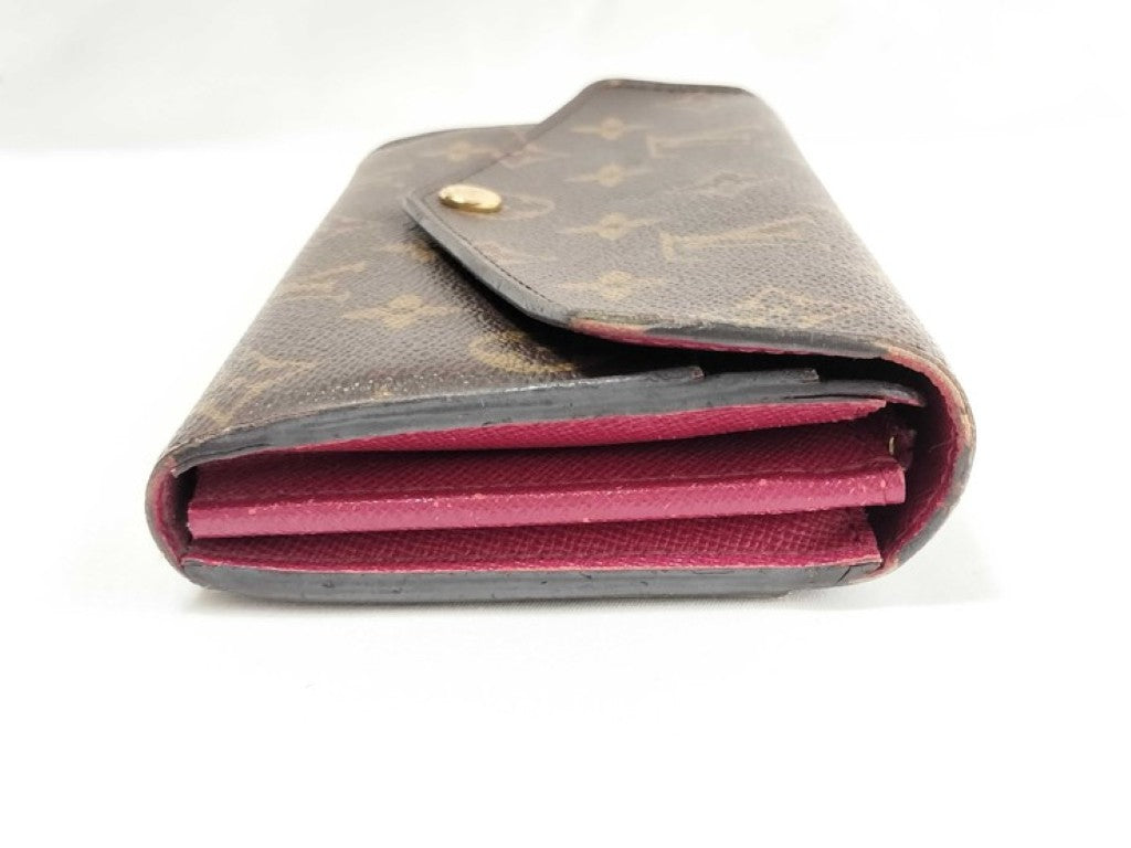 LOUIS VUITTON ルイヴィトン 長財布 ポルト フォイユ サラ M62234 ブラウン フューシャ系 モノグラム レディース 二つ折り 美品