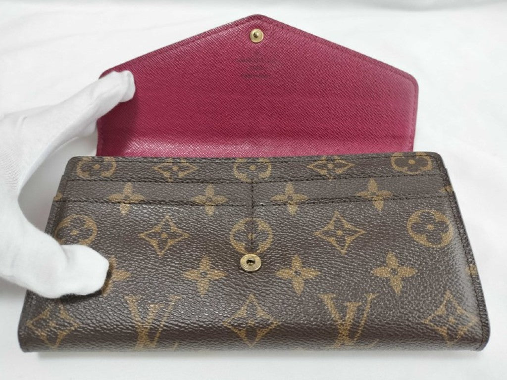 LOUIS VUITTON ルイヴィトン 長財布 ポルト フォイユ サラ M62234 ブラウン フューシャ系 モノグラム レディース 二つ折り 美品
