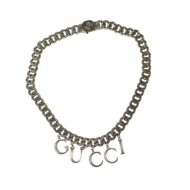 GUCCI グッチ ネックレス インターロッキングG スクリプトロゴ チョーカー 675769 シルバー系 メタル ユニセックス 喜平 美品