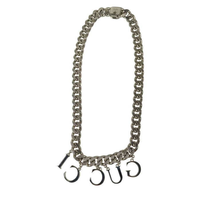 GUCCI グッチ ネックレス インターロッキングG スクリプトロゴ チョーカー 675769 シルバー系 メタル ユニセックス 喜平 美品