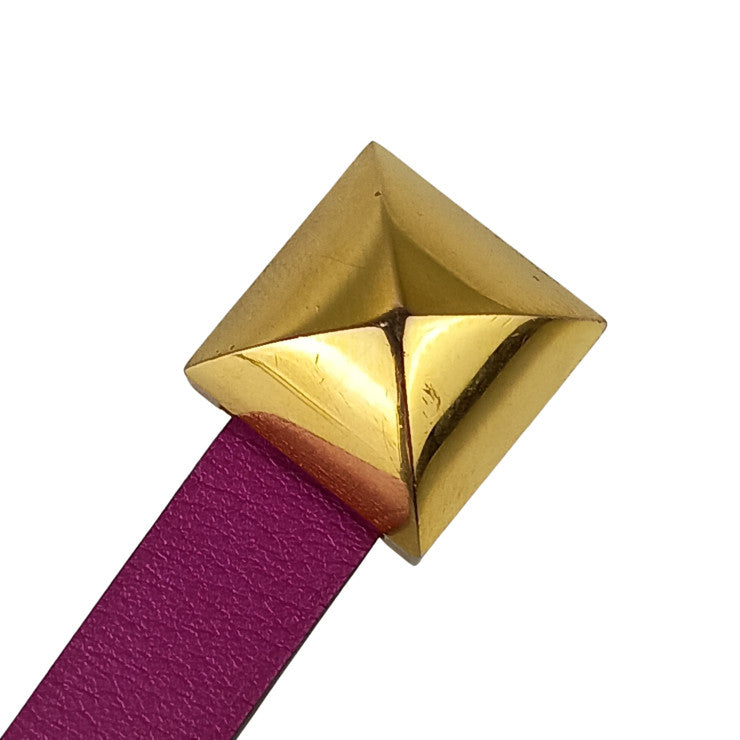 HERMES エルメス ブレスレット メドールアンフィニ パープル系 レッド系 レザー レディース 2連 2重 ゴールド金具 美品