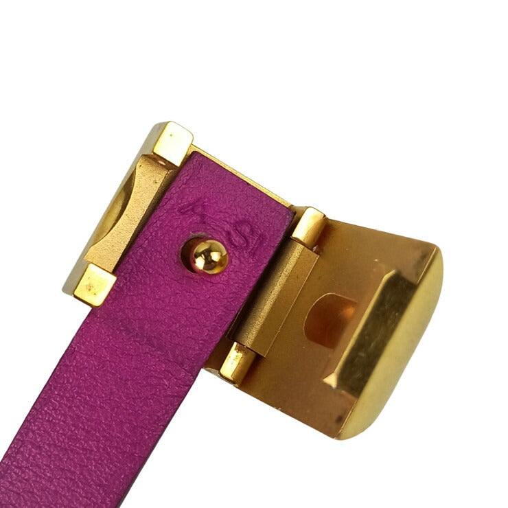 HERMES エルメス ブレスレット メドールアンフィニ パープル系 レッド系 レザー レディース 2連 2重 ゴールド金具 美品