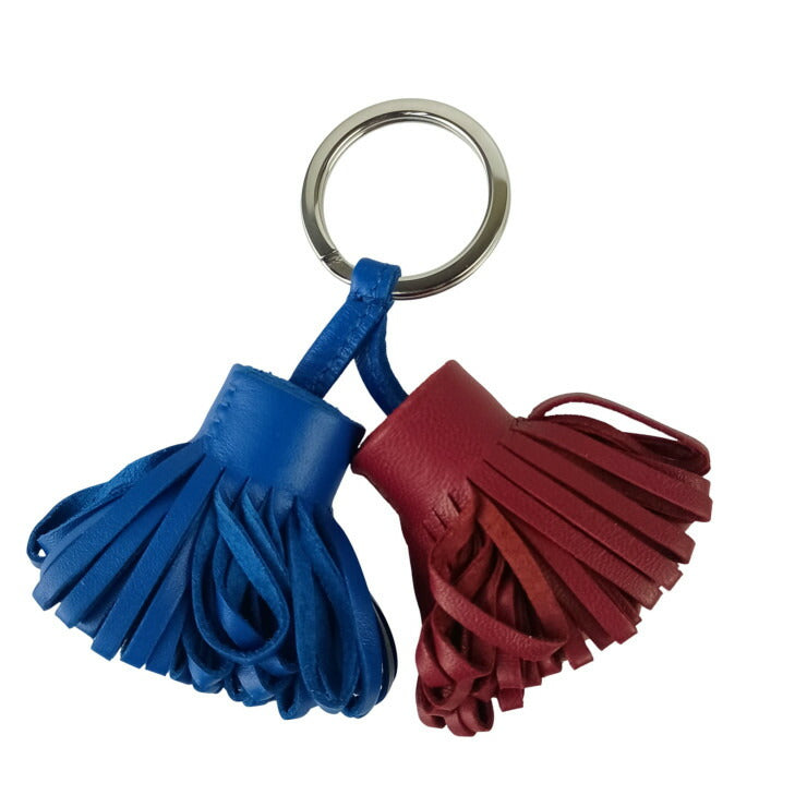 HERMES エルメス キーホルダー カルメンウノドス ブルー系 レッド系 レザー ユニセックス キーリング シルバー金具 美品