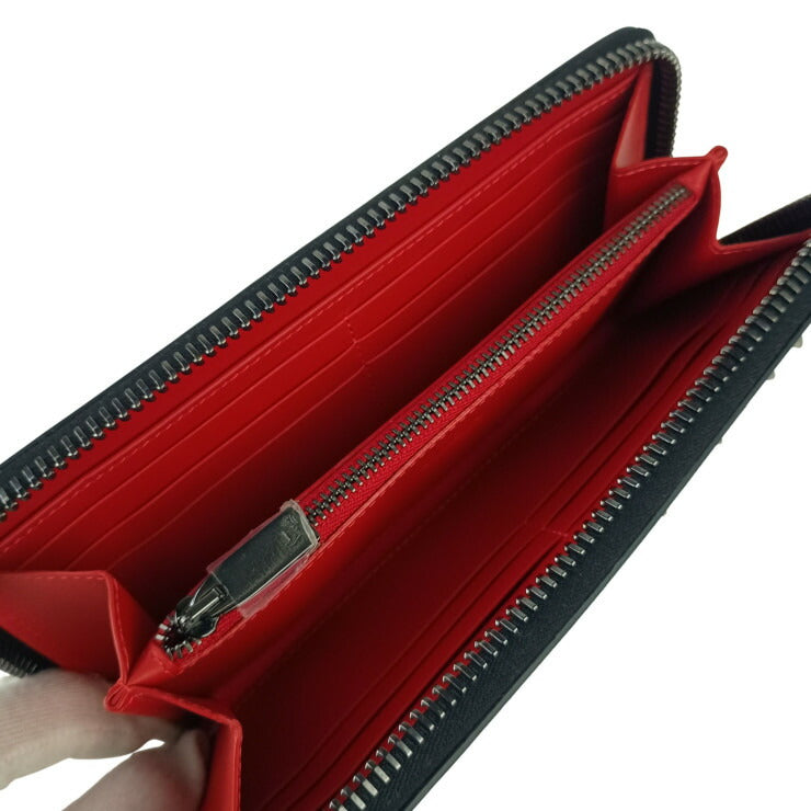 CHRISTIAN LOUBOUTIN クリスチャン ルブタン 長財布 パネトーネウォレット 1225226 レザー ユニセックス ラウンドファスナー カモフラ迷彩 スパイクスタッズ 超美品