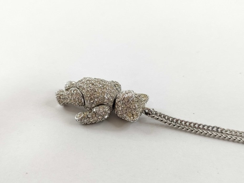 Dior ディオール ネックレス ベアーモチーフ シルバー系 メタル ラインストーン レディース 美品