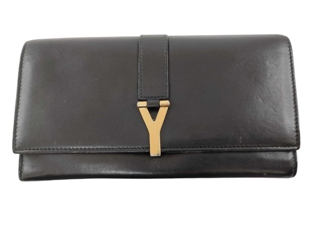 Saint Laurent サンローラン 長財布 Yライン 314995 ブラウン系 レザー レディース 二つ折り ゴールド金具 美品
