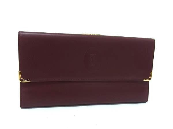 Cartier カルティエ 長財布 マストライン L3000002 ボルドー系 カーフレザー レディース がま口 三つ折り ゴールド金具 超美品
