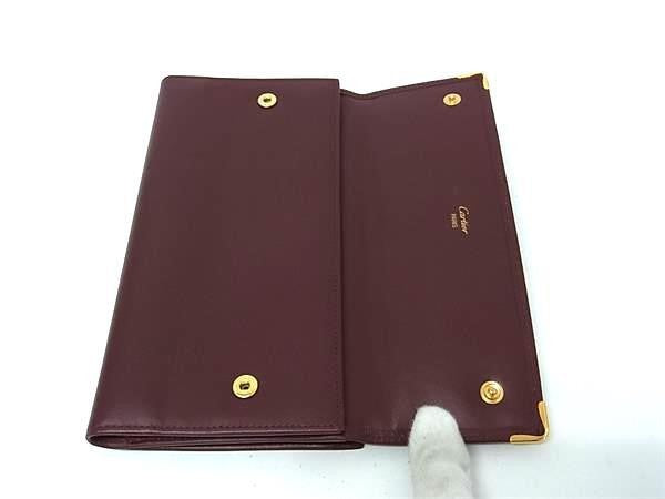 Cartier カルティエ 長財布 マストライン L3000002 ボルドー系 カーフレザー レディース がま口 三つ折り ゴールド金具 超美品