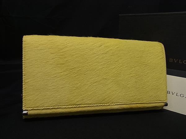 BVLGARI ブルガリ 長財布 コンパートメント長財布 イエロー系 ハラコ レディース 二つ折り財布 美品