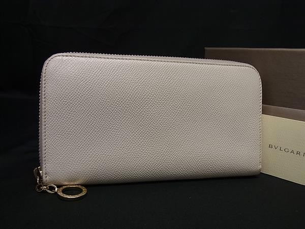 BVLGARI ブルガリ 長財布 ブルガリブルガリ ジップウォレット 282435 アイボリー系 レザー レディース ラウンドファスナー ゴールド金具 美品