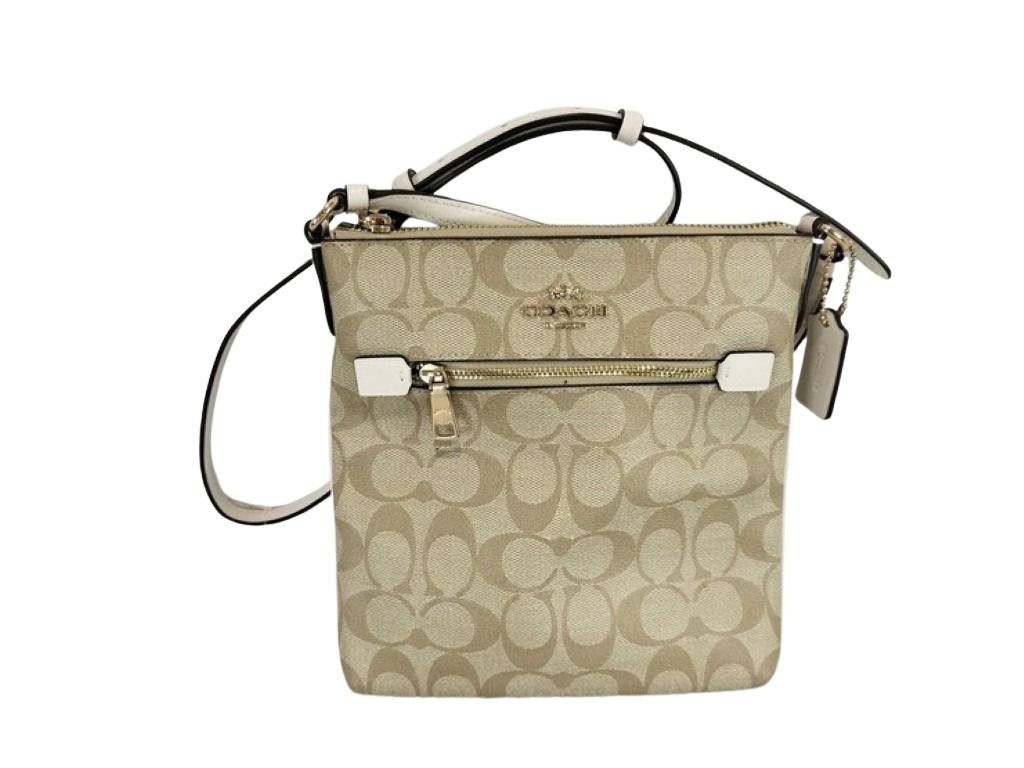 COACH コーチ ショルダーバッグ シグネチャー CF340 ベージュ ホワイト系 キャンバス レザー レディース ゴールド金具 超美品